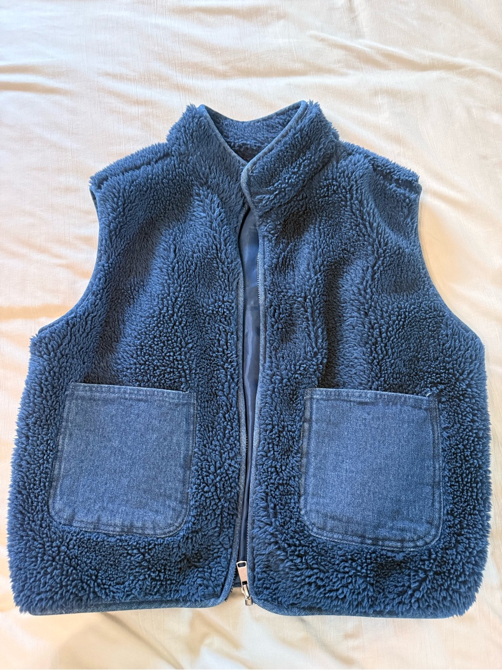 Cozy Navy Sherpa Fleece Vest with Front Pockets